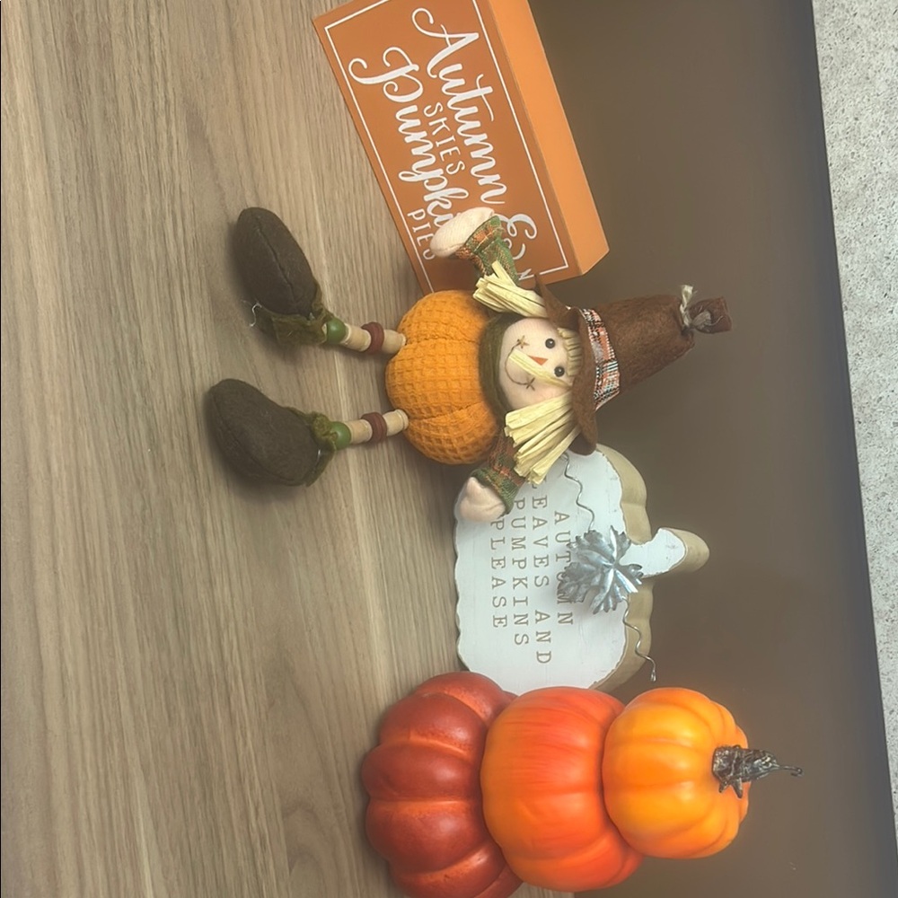 Autumn Scarecrow and Pumpkin Decor Set